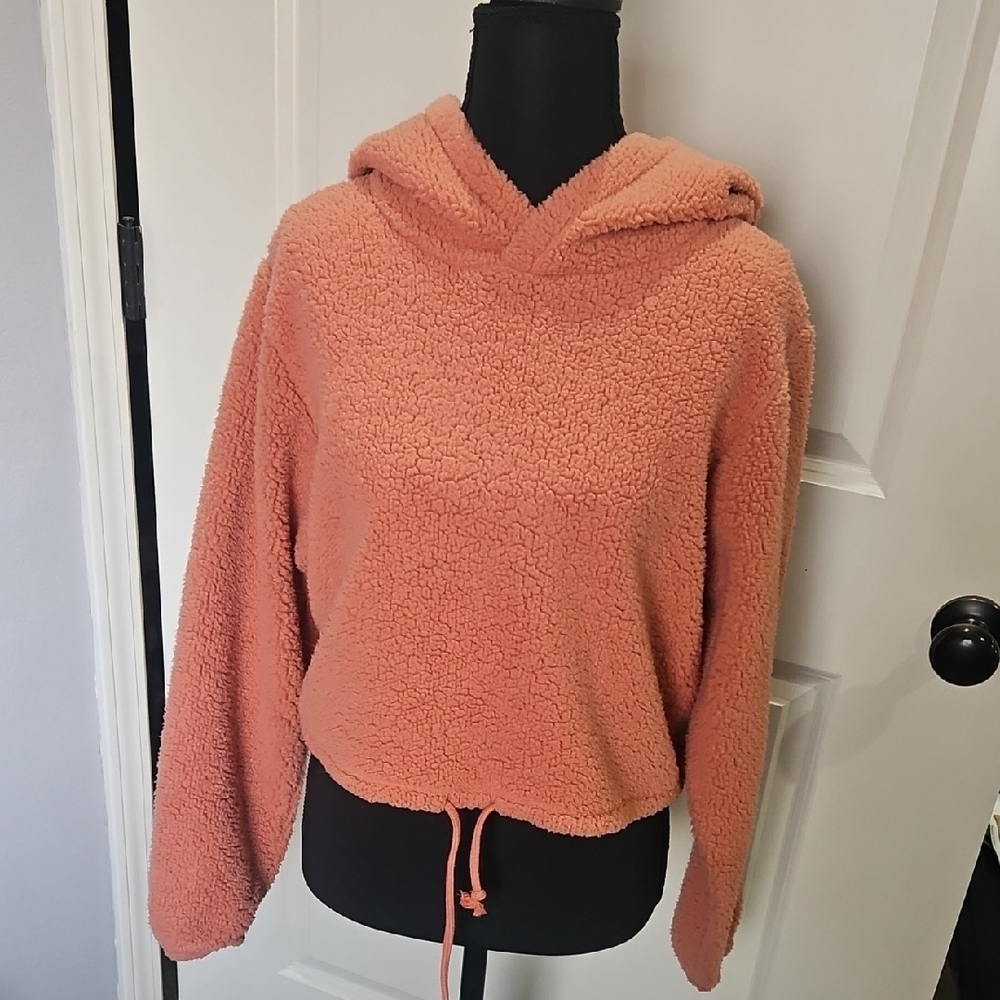 Wild Fable Coral Sherpa Pullover Cropped Hoodie Jacket